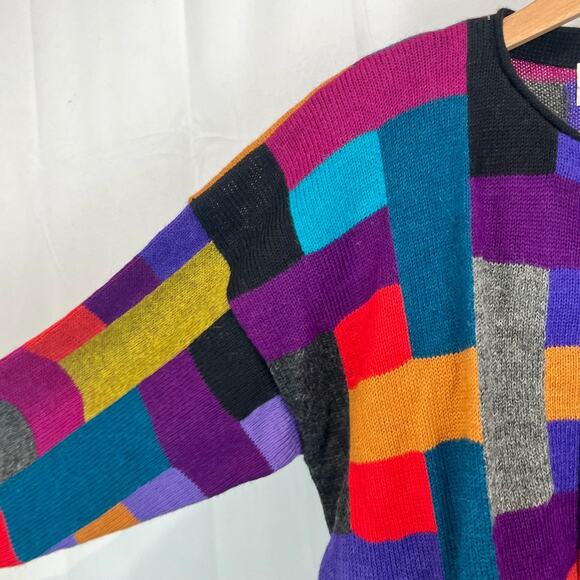 PERUVIAN CONNECTION VTG Alpaca Cardigan Sweater Handmade Bolivia Multicolor M - Picture 4 of 7